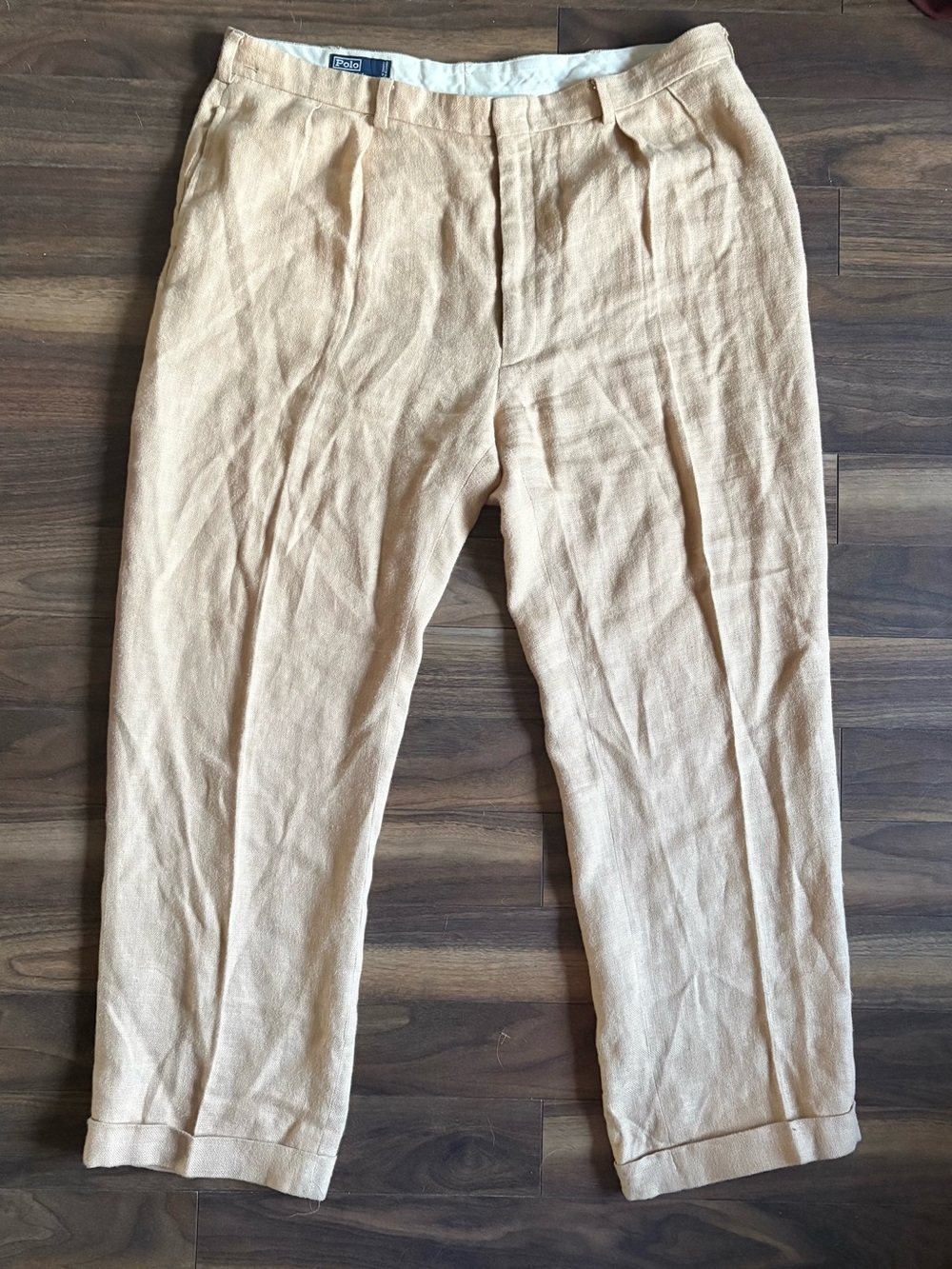 Polo by Ralph Lauren Light Tan Pleated 100% Linen Chinos